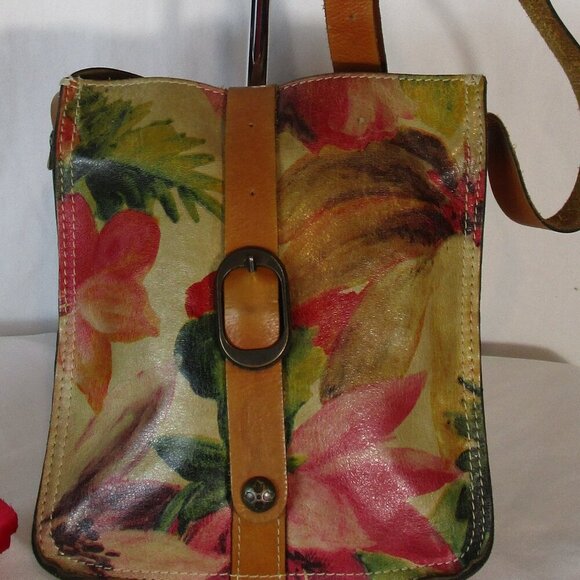 Patricia Nash Venezia Pouch Leather Canvas Floral Tote Posh Party Host Pick VGUC - Picture 3 of 15